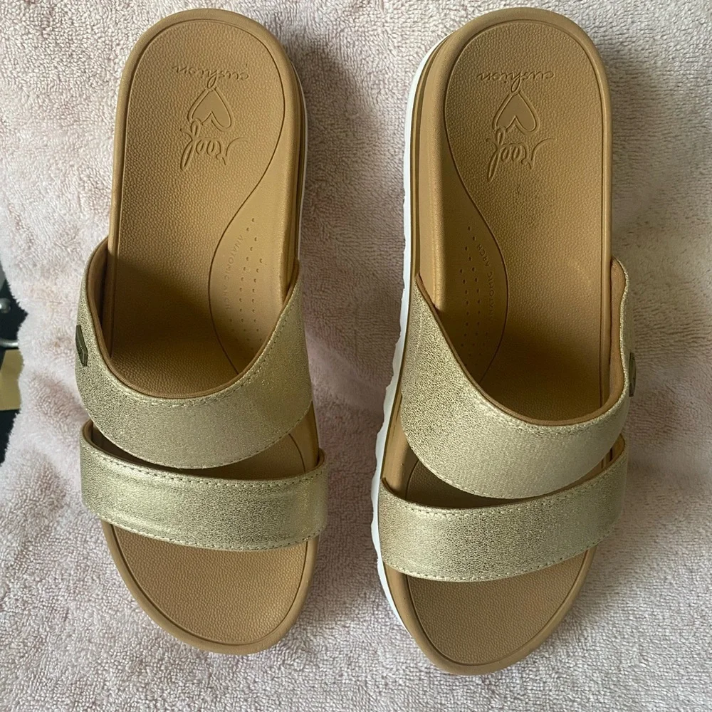 Reef Women's Metallic Gold Double-Strap Slide Sandals